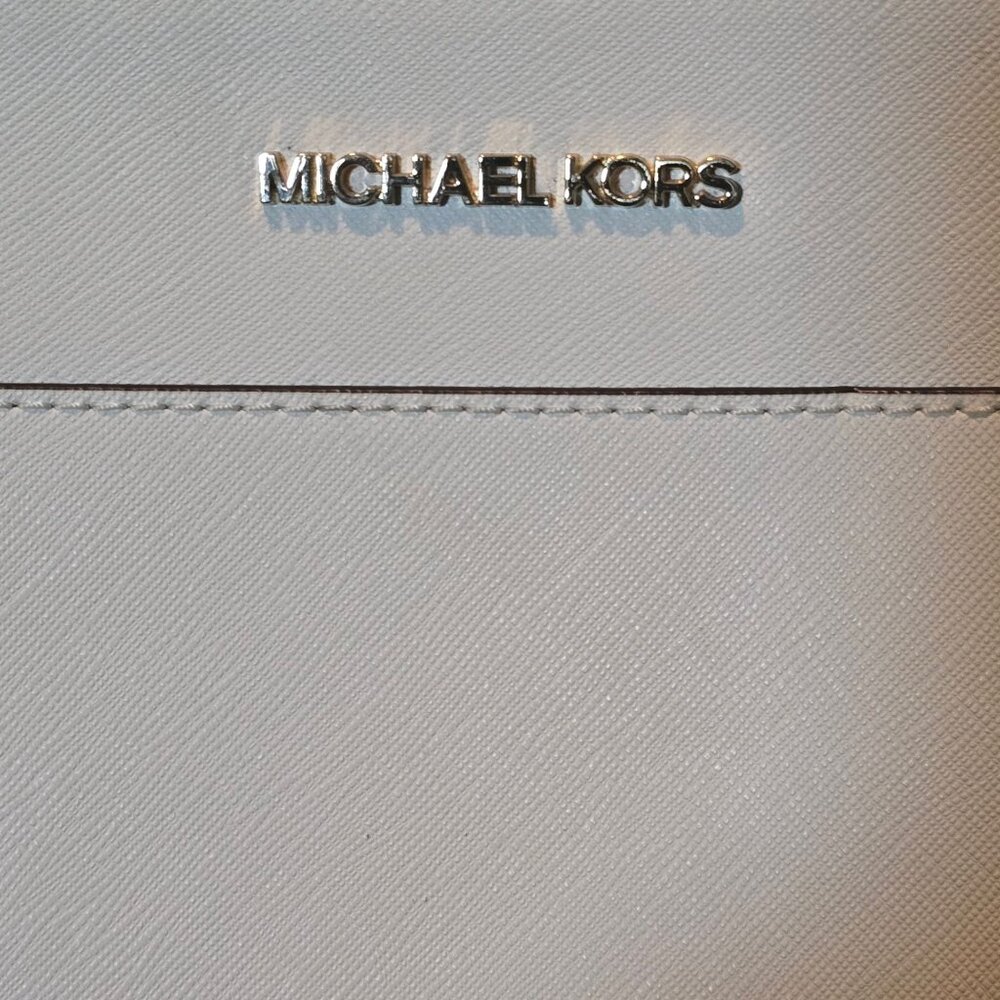 Michael Kors Ciara Large Saffiano Leather Shoulder Double Strap Tote Optic White - Picture 4 of 11